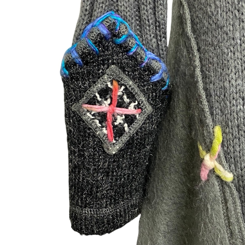 SIONI Long Cardigan Sweater Jacket Buttons Wide Collar Wool Y2K Artsy Medium - Picture 7 of 16